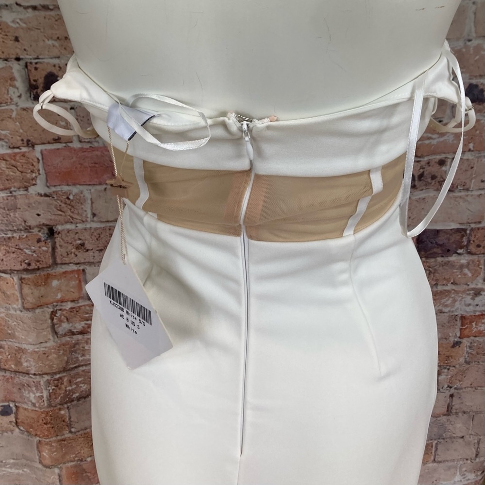 Angel Biba Corseted Mini Dress Blind Date Nude Mesh Bodycon White Sz Small - Picture 10 of 14
